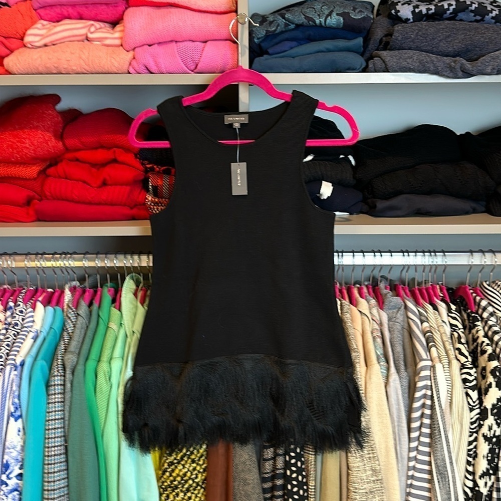 The Limited black sleeveless with fringe sweater size XS NWT